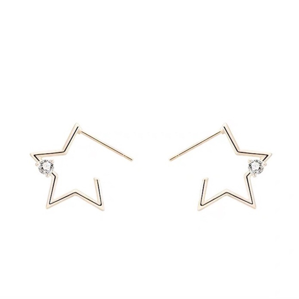 Gold Star Zircon Stud Earrings Silver Posts - Picture 3 of 5